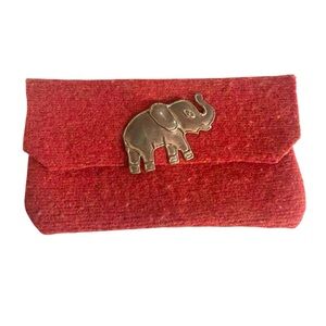 Handmade Orange Wool Clutch with Handmade Elephant Brooch OOAK Statement Piece